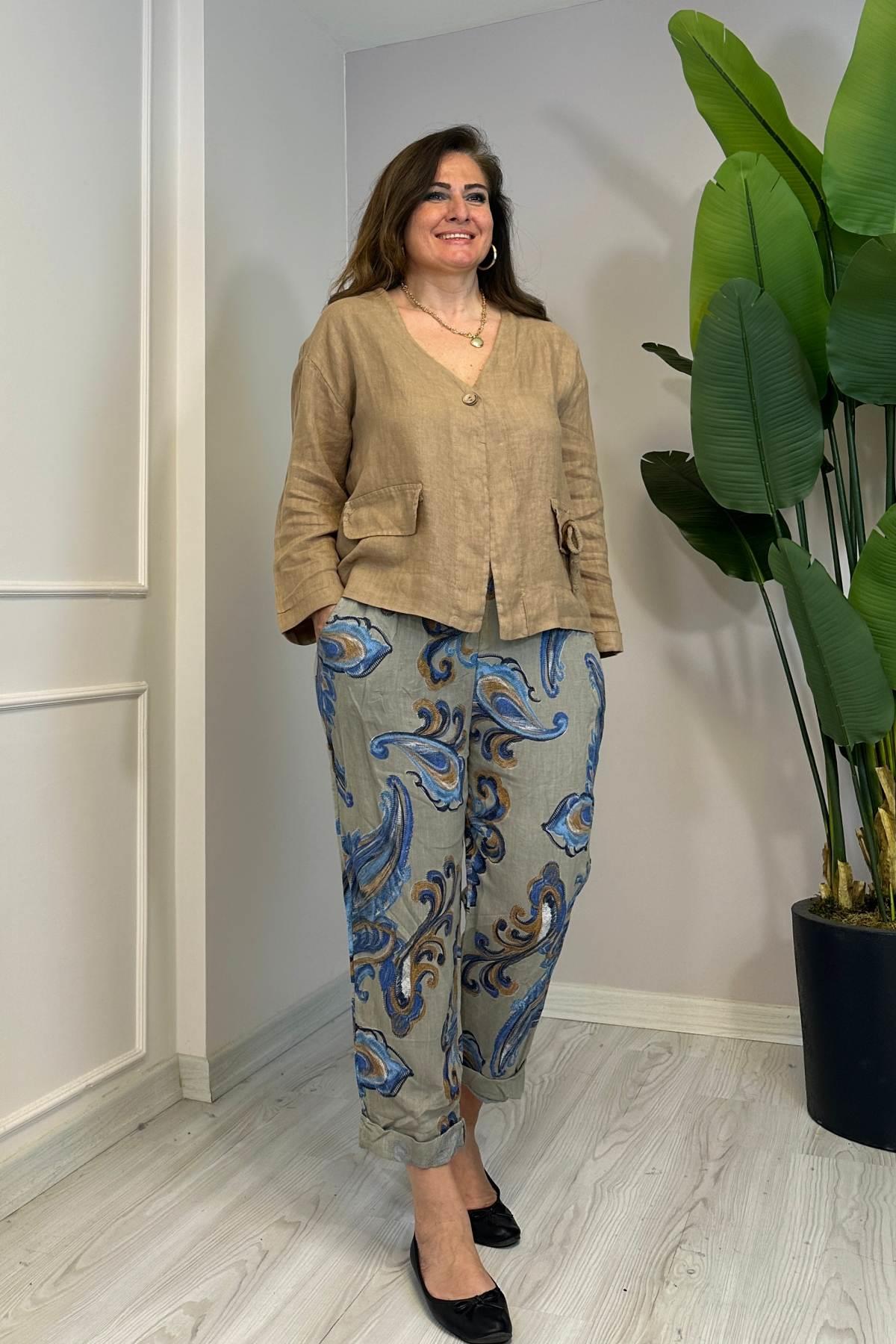 Püskül Detaylı Tek Düğmeli Ceket Taş Rengi