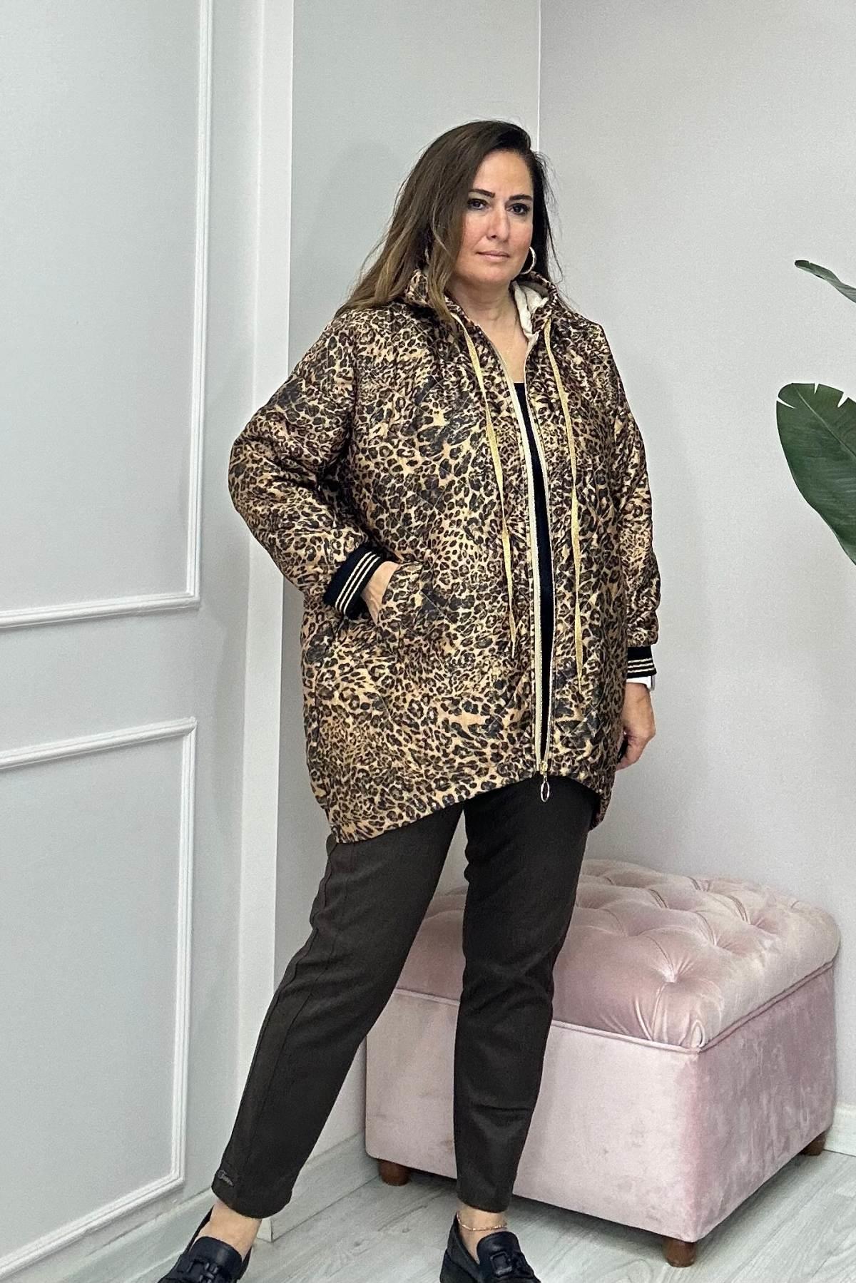 Sim Detaylı Desenli Trençkot-Kahverengi 