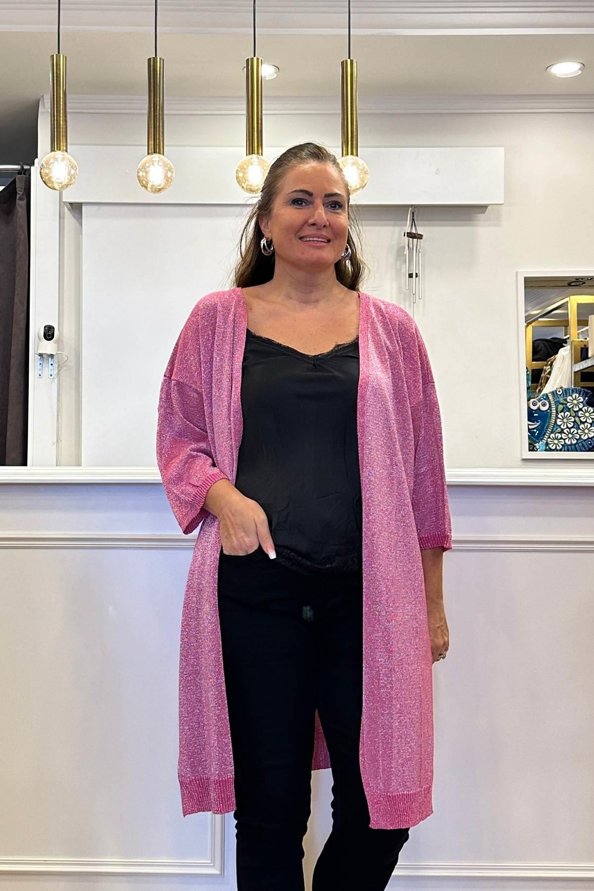 Simli Triko Ceket Pembe