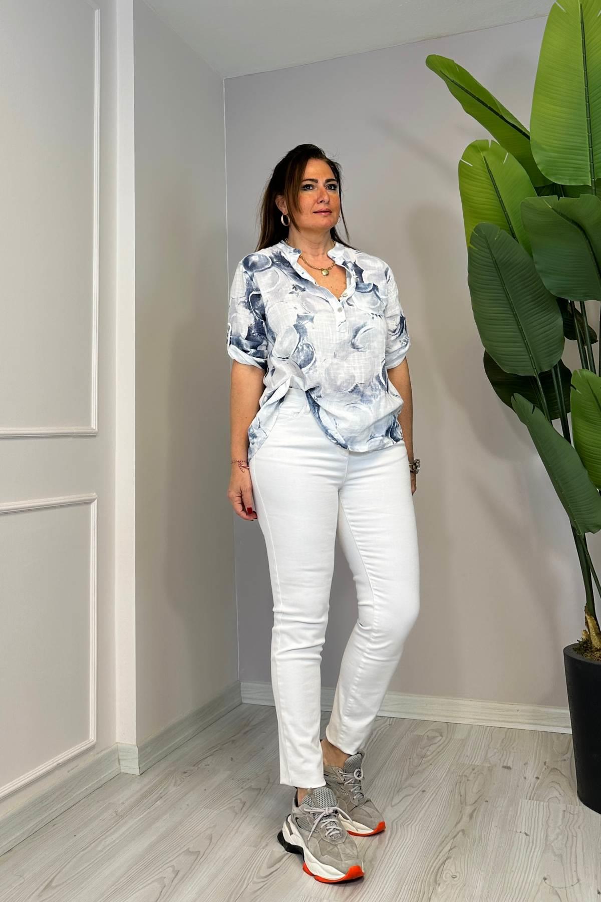 Skinny Yüksek Bel Gabardin Pantolon Beyaz (24142)