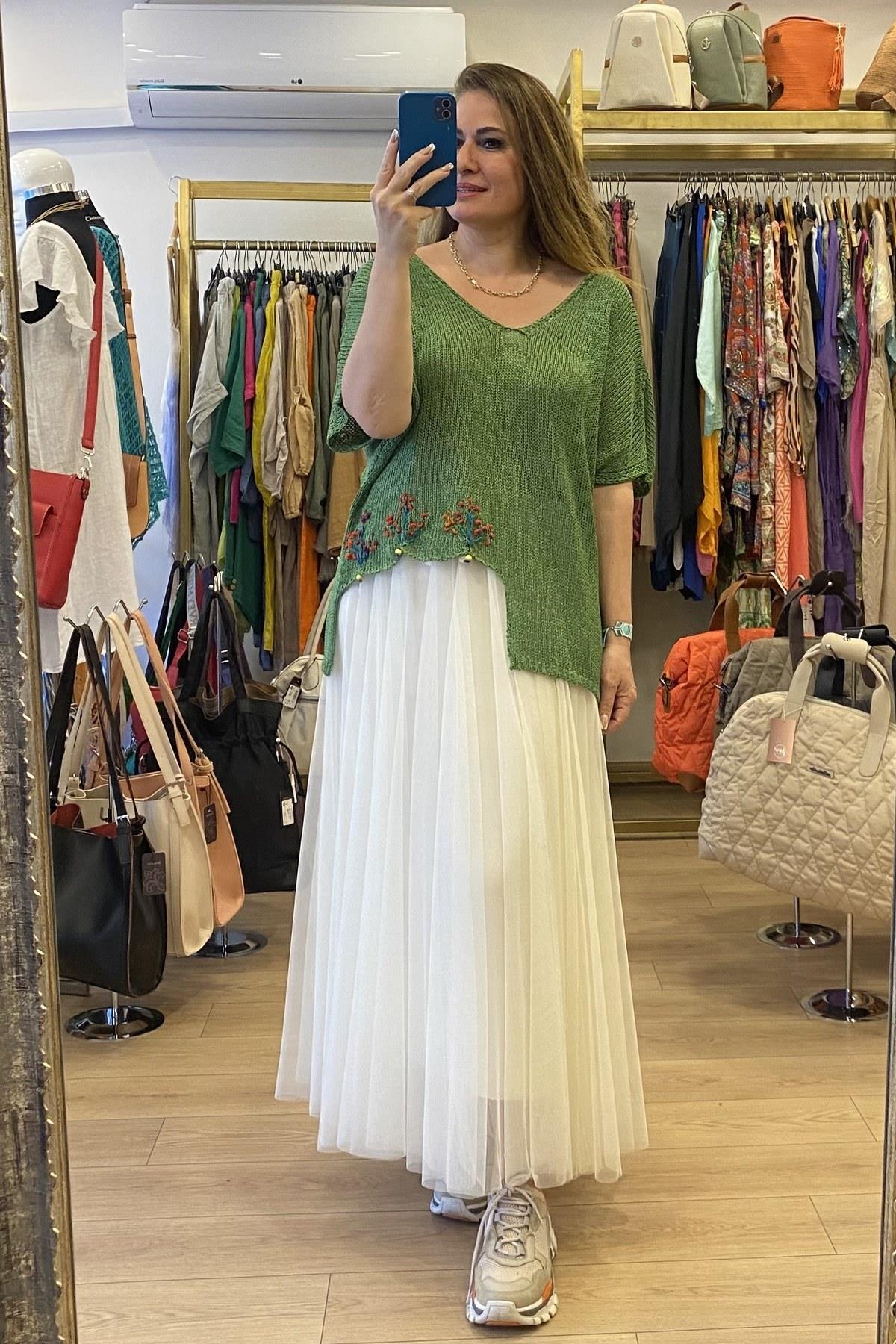 Tül Maksi Etek Krem