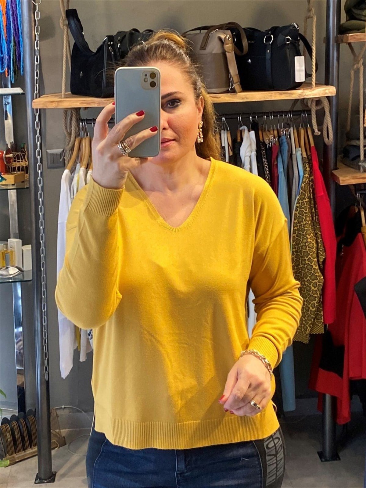 V Yaka İnce Triko Bluz