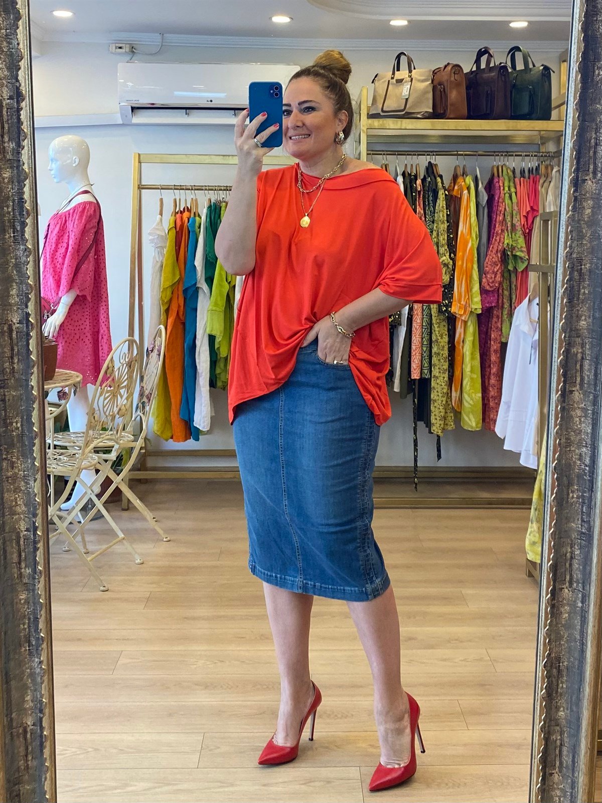 Yan Dikiş Detaylı Kot Etek Mavi