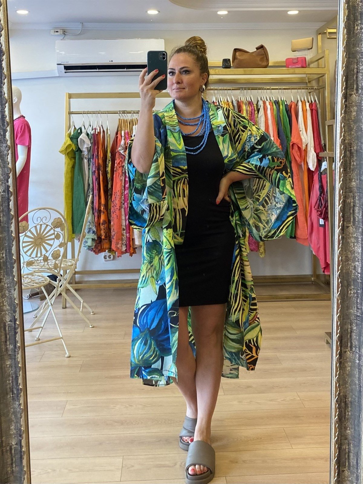 Yaprak Desenli Kimono Yeşil