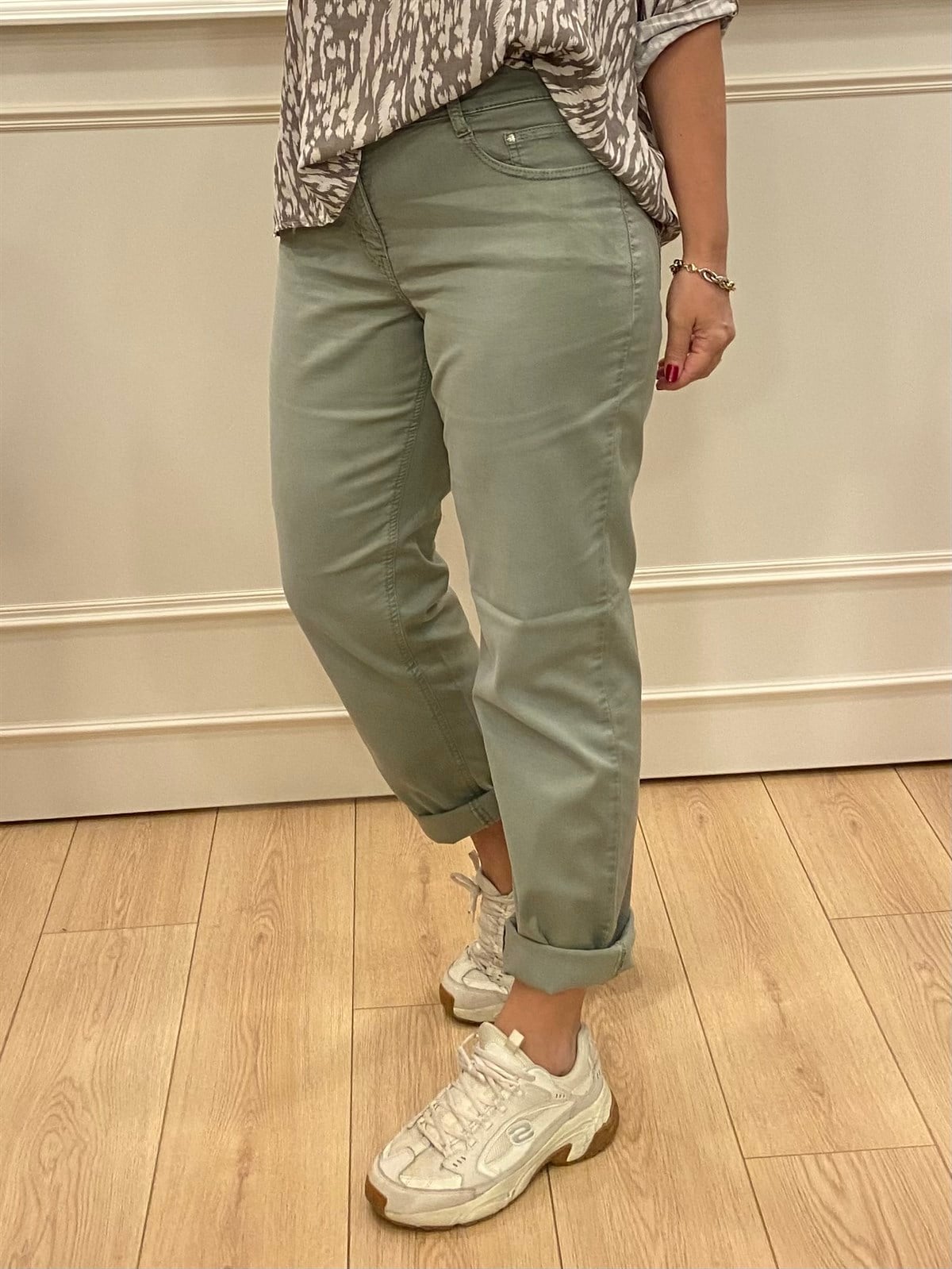 Yüksek Bel Oversize Kot Pantolon Yeşil