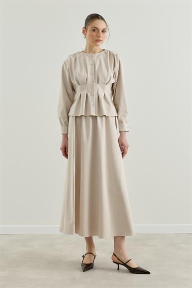 Pileli Kemerli Gömlek Etek Takım Taş