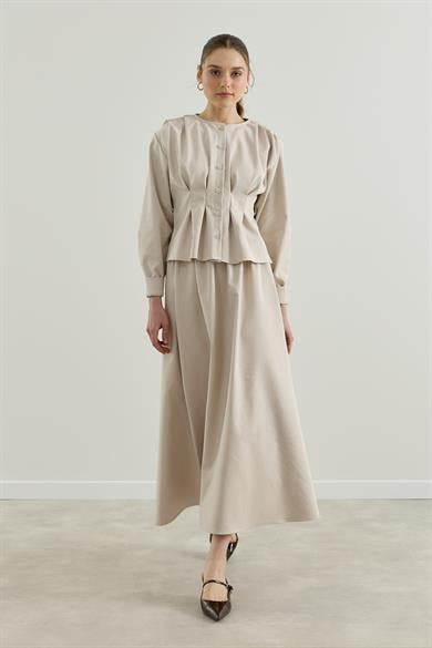 Pileli Kemerli Gömlek Etek Takım Taş