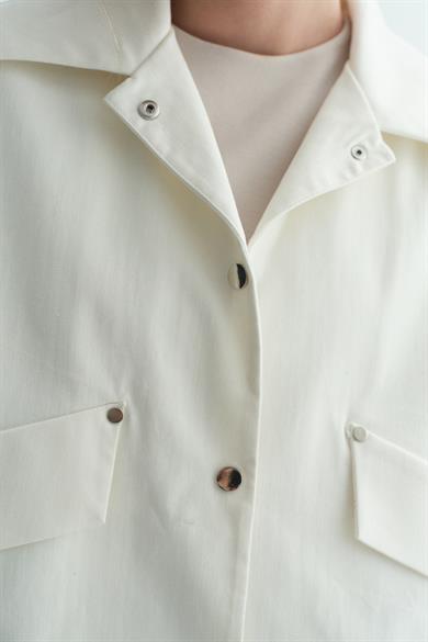 Gabardin Çıtçıtlı Astarlı Çeket Krem 