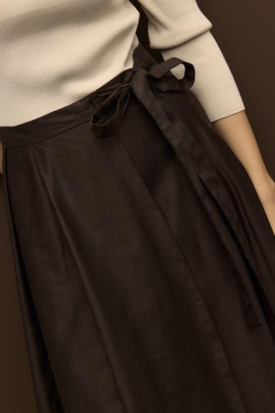 Anvelop Kapamalı Pamuk Gabardin Etek Kahverengi