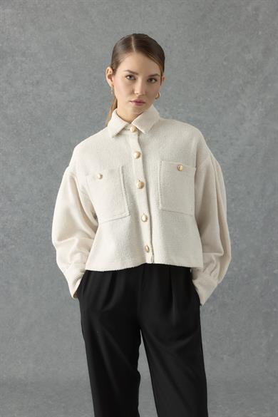 Crop Tüvit Gömlek Ekru