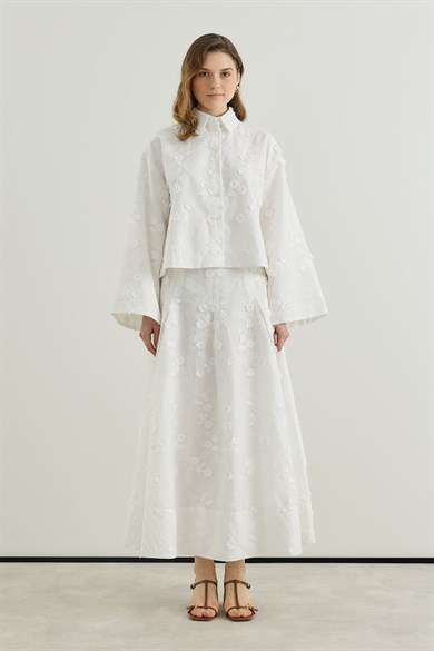 Viona Nakışlı Gömlek Etek Vual Takım Ekru