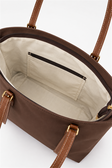 İnce Askılı Deri Detaylı Shopper Çanta