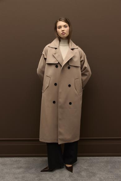 Raina Pamuk Gabardin Kruvaze Trençkot Vizon