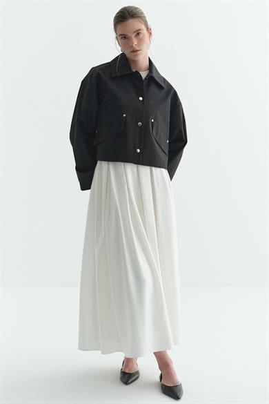 Gabardin Çıtçıtlı Astarlı Ceket Siyah