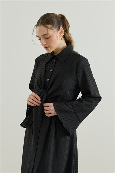 Viona Nakışlı Gömlek Etek Vual Takım Siyah