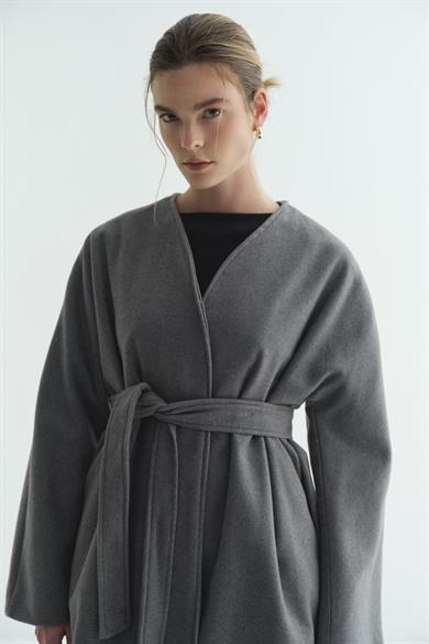 Astarlı Kaşe Kimono Gri
