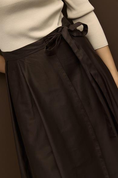 Anvelop Kapamalı Pamuk Gabardin Etek Kahverengi