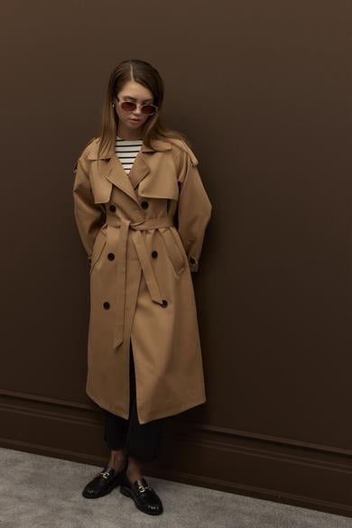 Raina Pamuk Gabardin Kruvaze Trençkot Camel