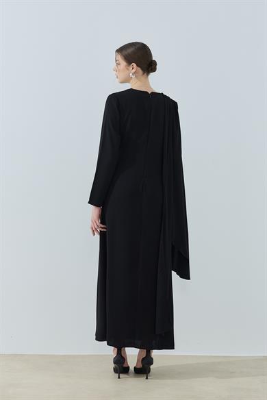 Enda Kol Detaylı Abiye Elbise Siyah