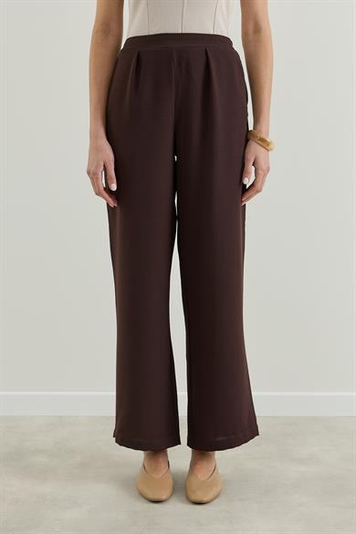 Krep Palazzo Pantolon Kahverengi