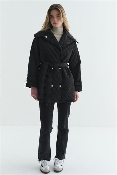 Çıtçıtlı Kapitone Mont Sİyah