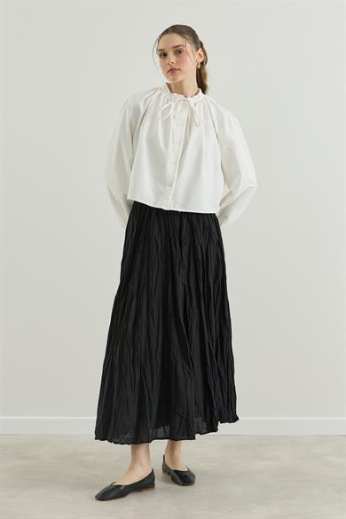 Biyeli Büzgülü Kısa Vual Gömlek Ekru