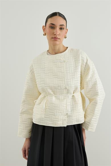 İnce Kapitone Mevsimlik Ceket Krem