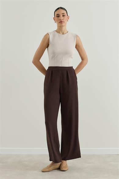 Krep Palazzo Pantolon Kahverengi