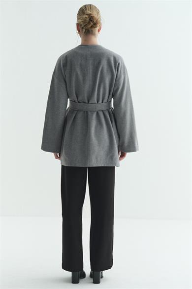 Astarlı Kaşe Kimono Melanj Gri