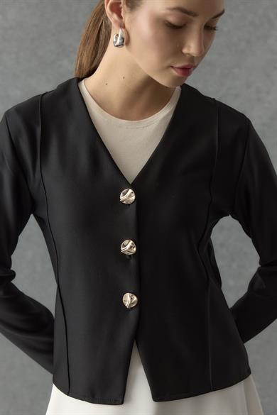 Üç Düğmeli Hırka Siyah