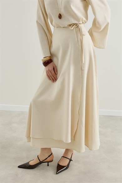 Anvelop Etekli Keten Takım  Bej 