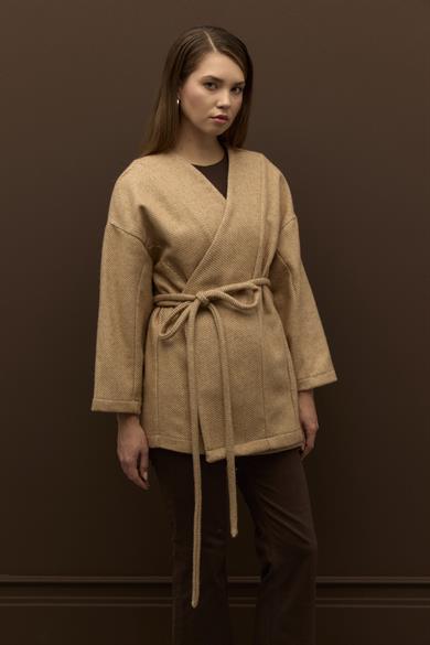 Herringbone Kaşe Ceket Bej