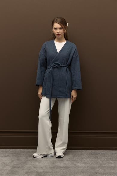 Herringbone Kaşe Ceket Lacivert