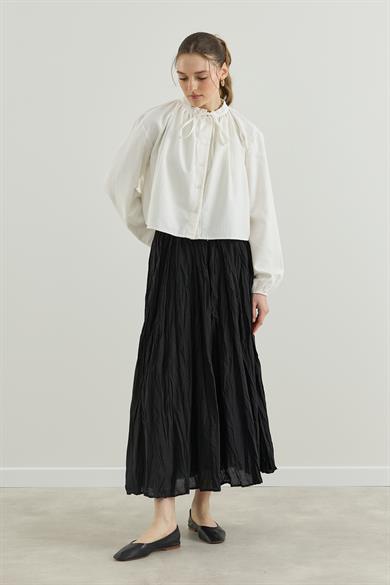 Biyeli Büzgülü Kısa Vual Gömlek Ekru