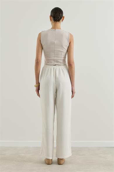 Krep Palazzo Pantolon Ekru