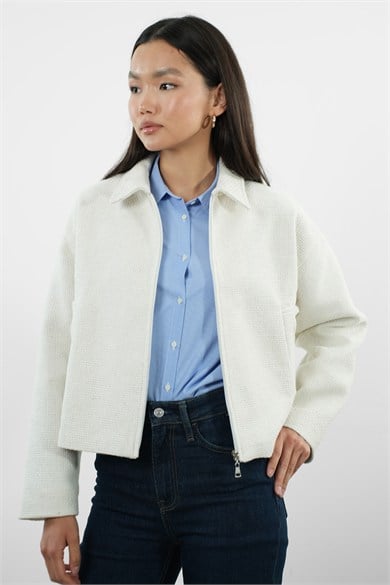 Oversize Fermuarlı Tüvit Astarlı Ceket
