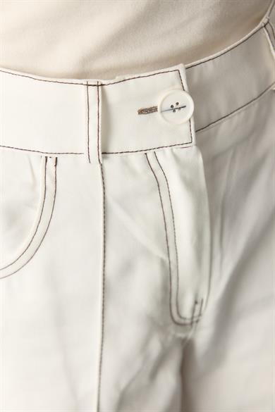 Dikişli Duble Paça Pantolon Beyaz