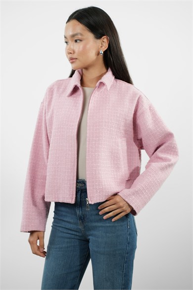 Oversize Fermuarlı Tüvit Astarlı Ceket