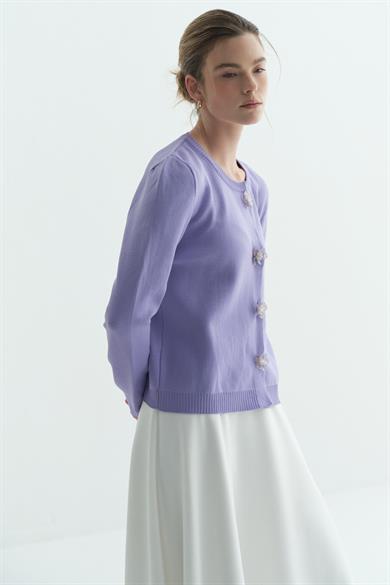 ÇİÇEK TOKALI TRİKO HIRKA LİLA