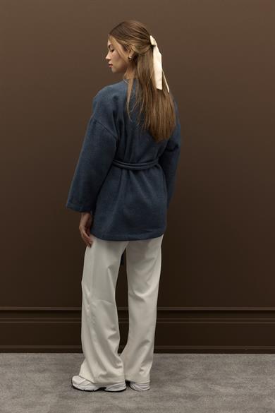 Herringbone Kaşe Ceket Lacivert