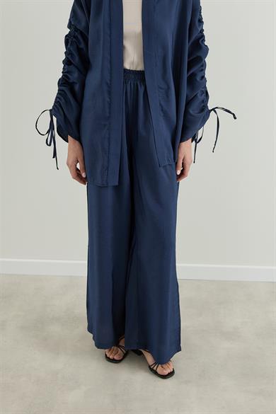 Outlet Kolu Büzgülü Modal Kimono Takım Lacivert
