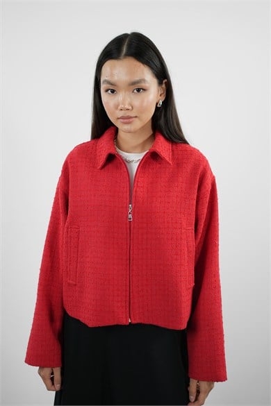 Oversize Fermuarlı Tüvit Astarlı Ceket