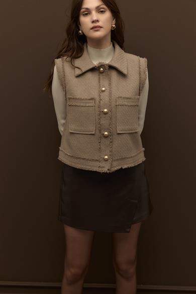 Astarlı Tüvit Yelek Sütlü Kahve