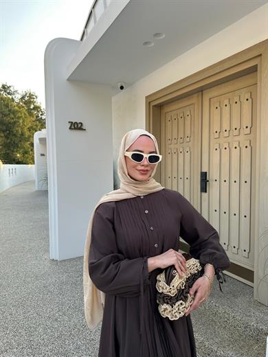 Nervürlü Vual Elbise Kahverengi