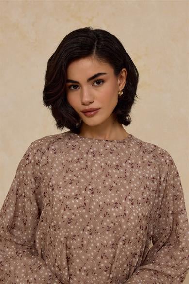 Kemerli Şifon Elbise Bej