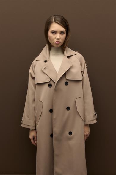 Raina Pamuk Gabardin Kruvaze Trençkot Vizon