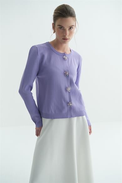 ÇİÇEK TOKALI TRİKO HIRKA LİLA