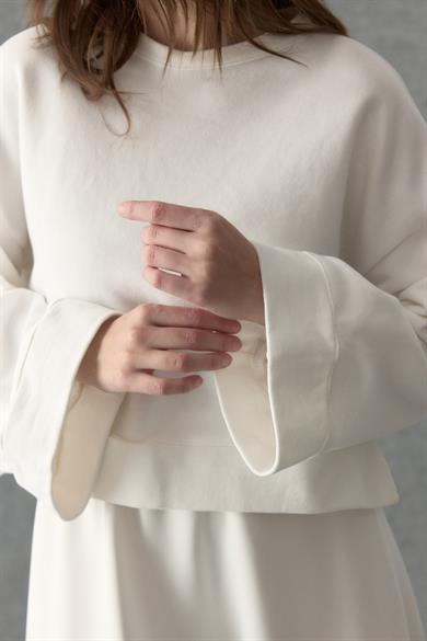 Üç iplik Kısa Sweat Ekru