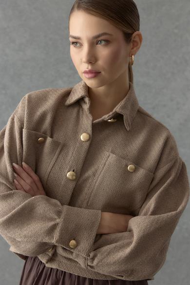 Crop Tüvit Gömlek Sütlü Kahve