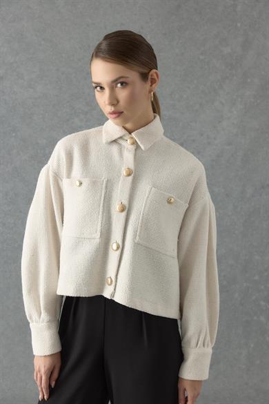 Crop Tüvit Gömlek Ekru